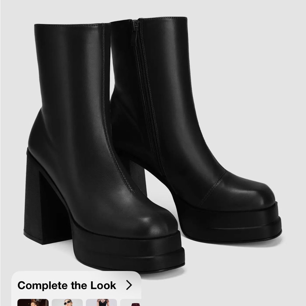 Cider Black Platform Block Heel Ankle Boots